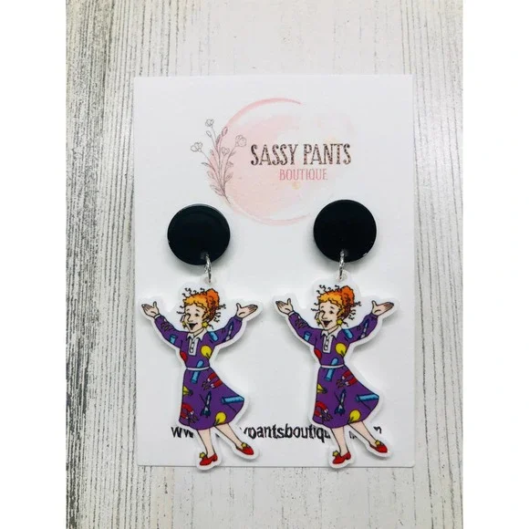 sassy pants | Jewelry | Mrs Frizzle Purple Dress Magic School Bus Earrings  New | Poshmark